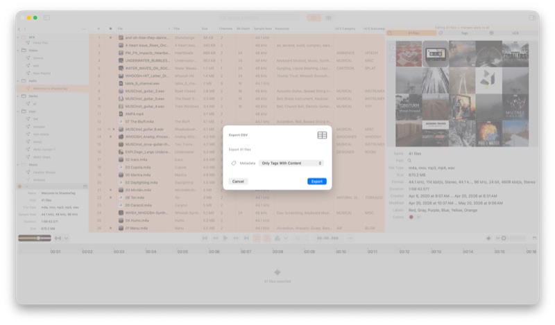 ShadowTag CSV export